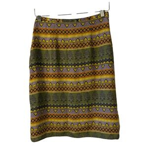 Intriguing Threads Vintage Boho Geometric Print Pencil Skirt Olive Green Size 4